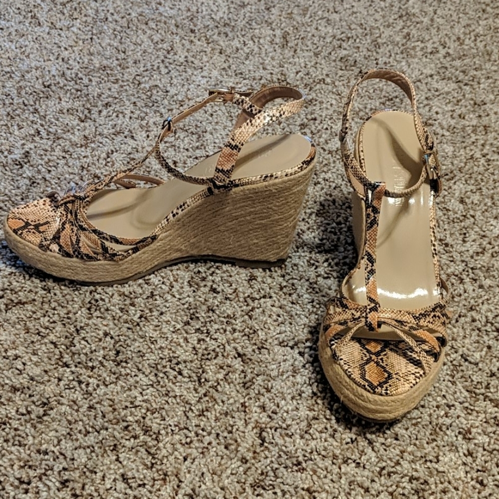 Colin Stuart - Like New Snake Print T-Strap Wedge… - image 2